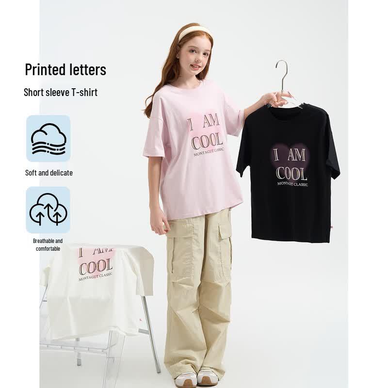Monteau Girls  2026 Summer Letter Heart Print T-Shirt 160