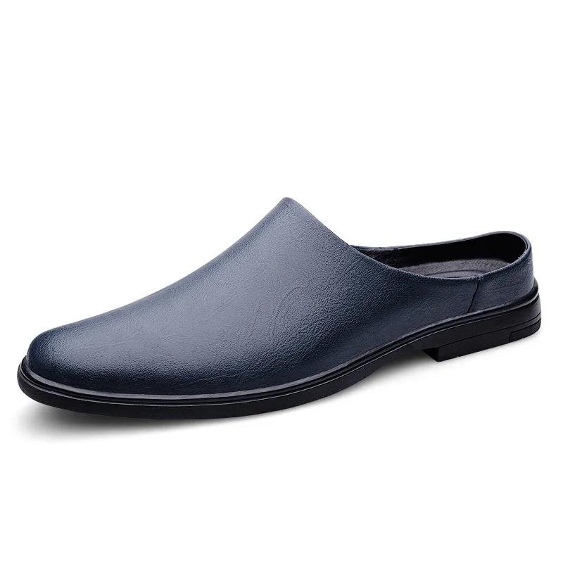 Summer Handmade Men Shoes Genuine Leather Slippers Casual Square Toe Slip-On Slides Mens Mules Shoes Trendy Quality Half Drag