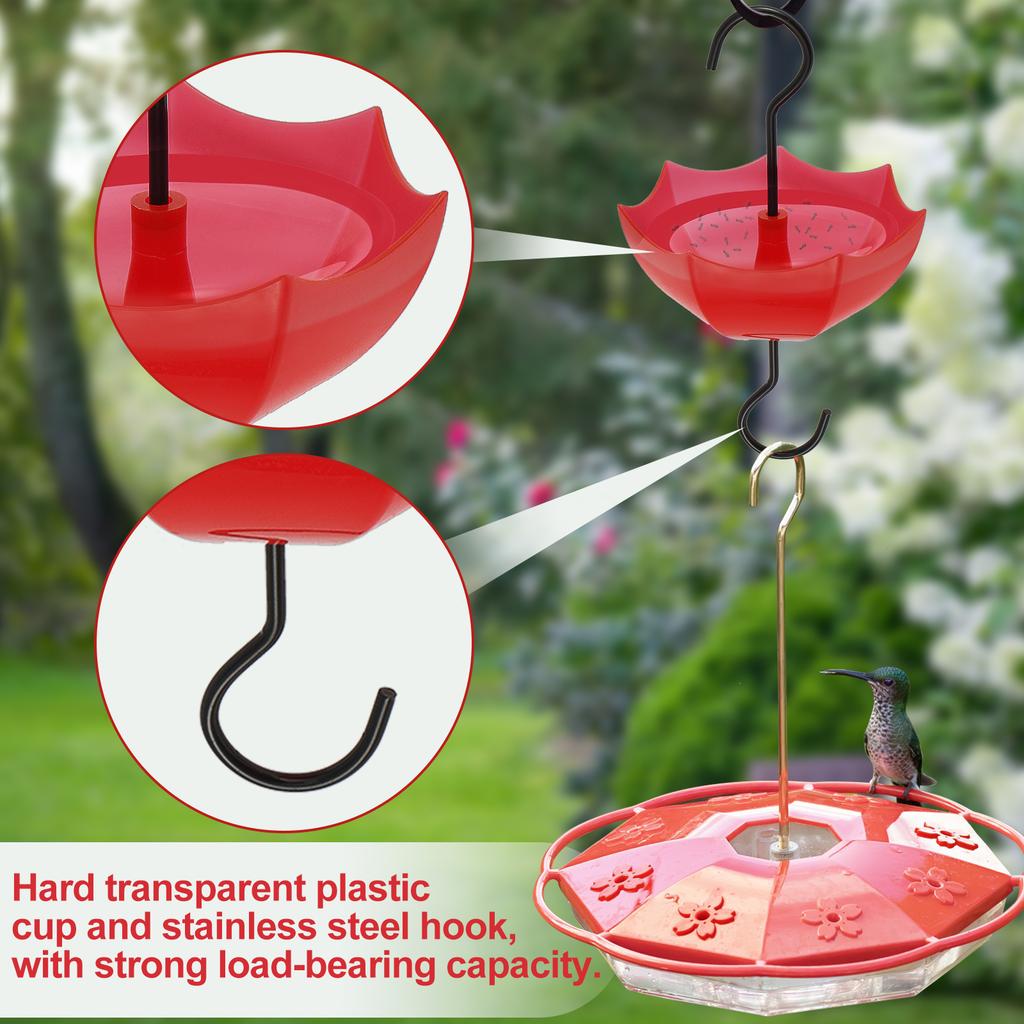 4 Pcs Hummingbird Feeder Anti Ant Hook 5 OZ Large Capacity Hummingbird Feeder Ant Guard Transparent Plastic Ant Moat with Hooks