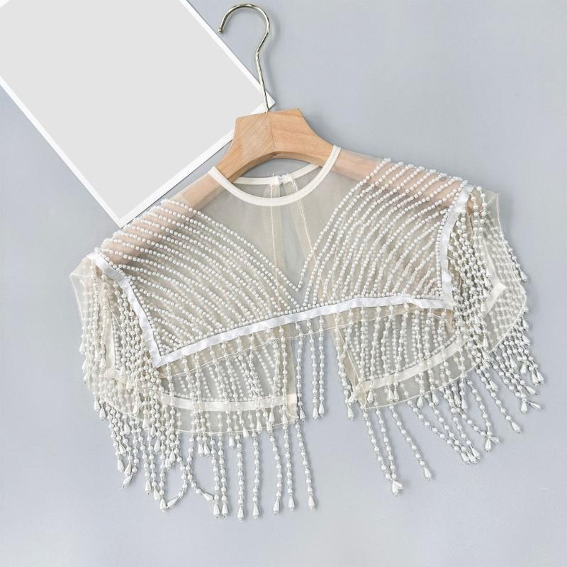 Atmungsaktiver Abnehmbarer Faux-Kragen Mit Perlen Perlen Quasten Kostümzubehör Dekorativer Kragen Schal Für Kleider