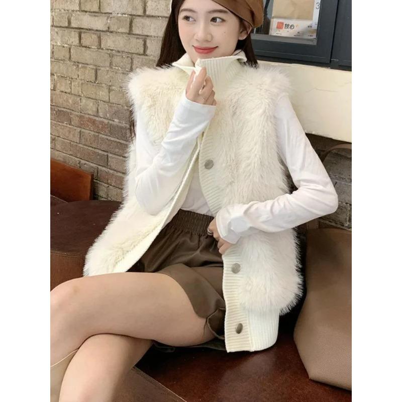 2023 Autumn Winter Elegant Kintted Vest Coat Women Casual Sleeveless Sweater Solid Thick Warm Coat Jacker Female Outwear Chic