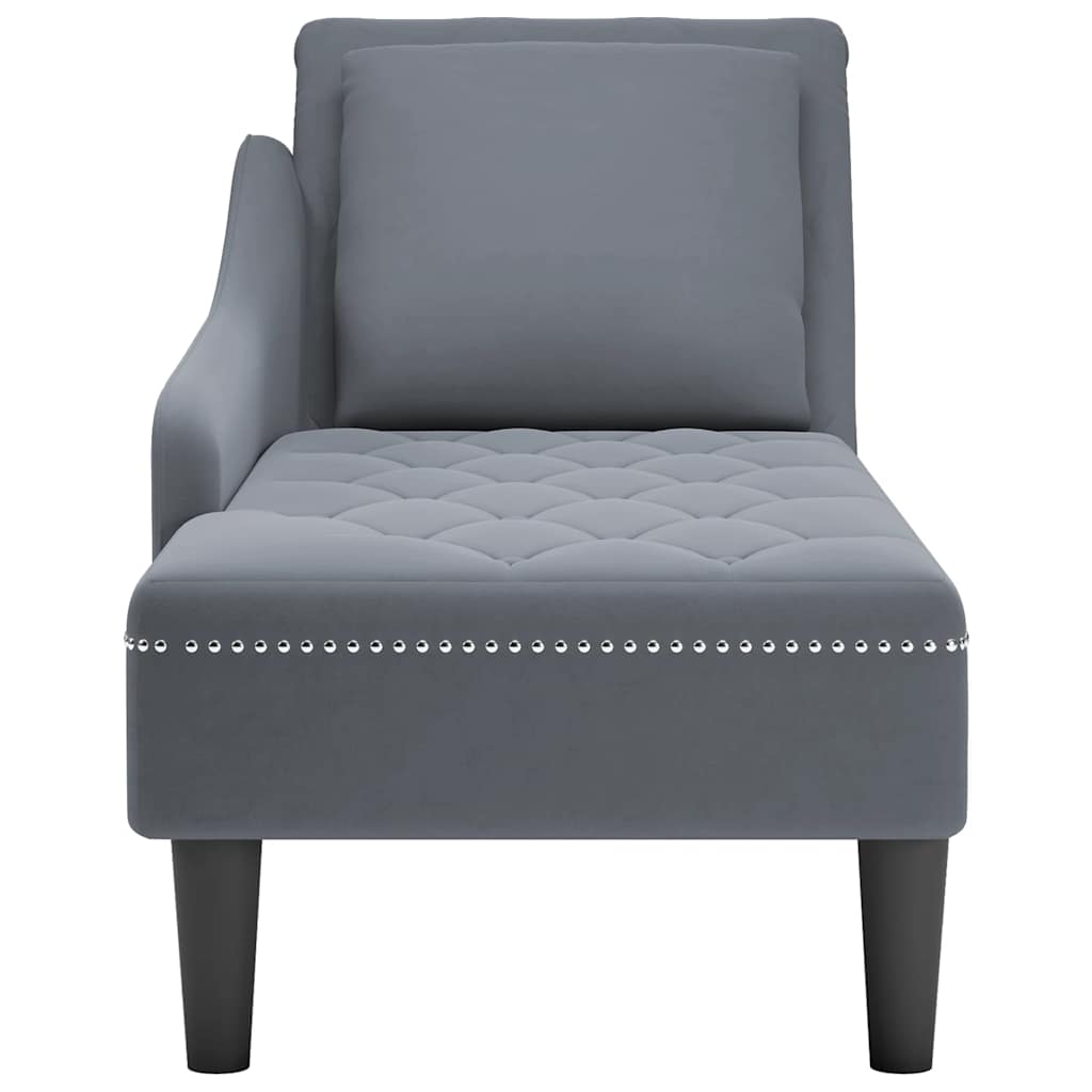 Vidaxl Chaise Longue With Cushion, Dark Gray, Velvety