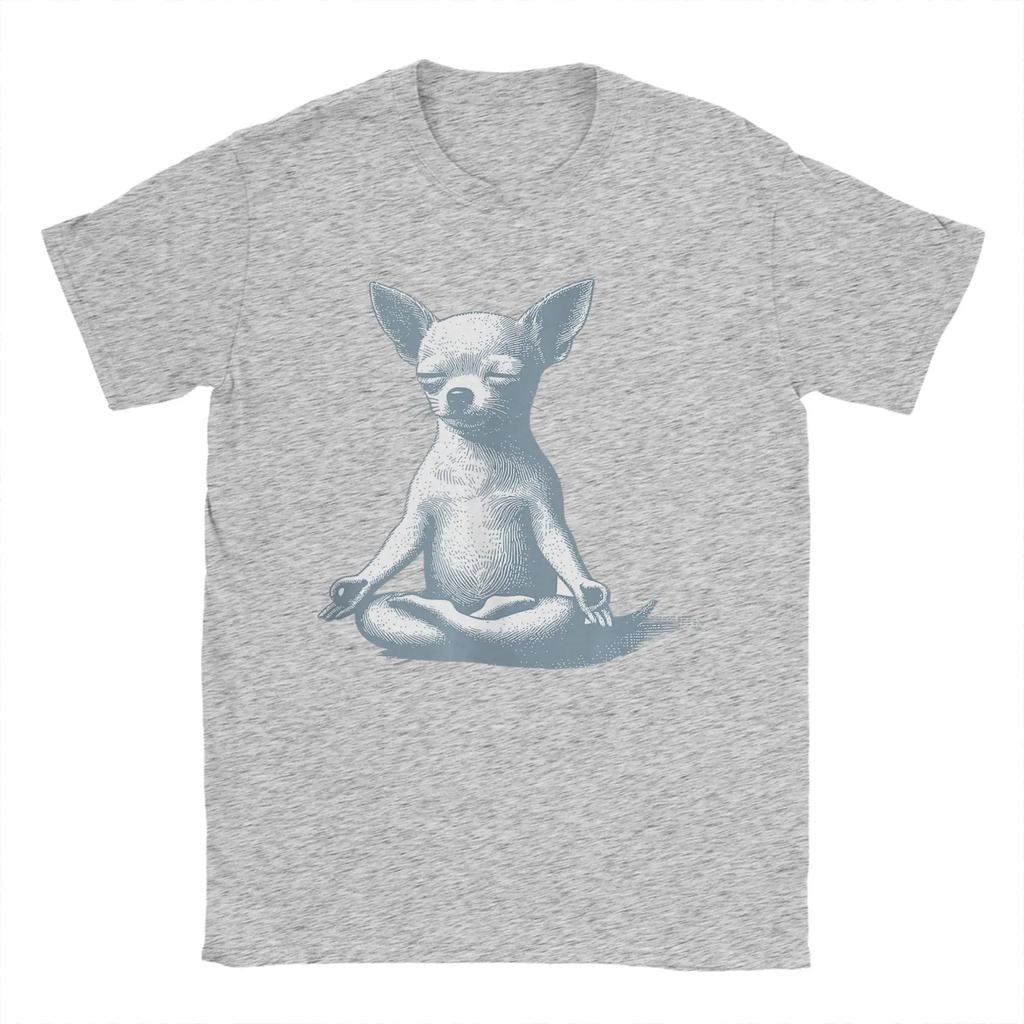 Unisex Tshirt Chihuahua Yoga Meditation Humorous Cotton Tees Short Sleeve T Shirts Round Collar Clothes Plus Size