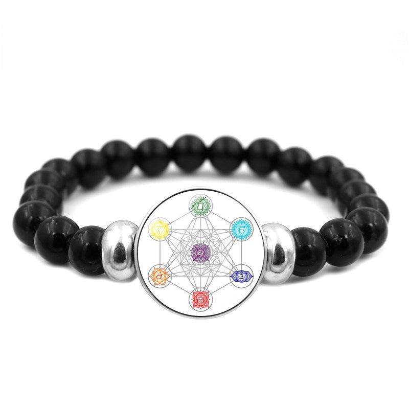 Таинственный браслет с кнопками в виде куба Метатрона, сакральная геометрия, цветок жизни, эластичные черные бусины, браслеты-нити для мужчин и женщин