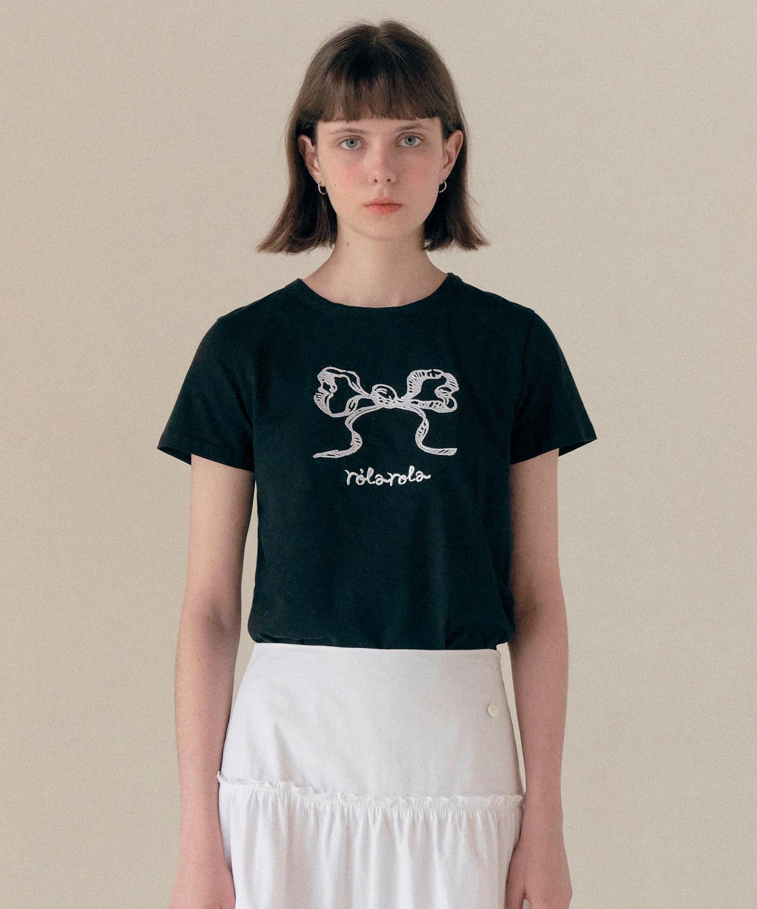 Lora Lora Ribbon Half T-Shirt Black Black/M
