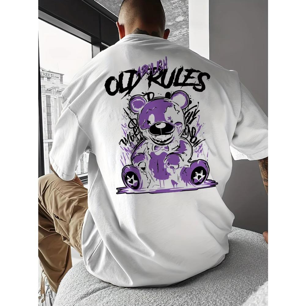 Men's Summer 100 Fashionable Casual Sports Loose Large Cartoon Bear Pattern Printed Round Neck Short Sleeve T-shirt Top