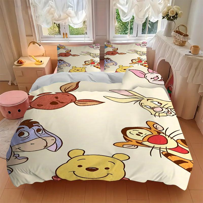 3-teiliges Set Winnie Puuh Charaktere1 Stück Bettbezug+2 Stück Kissenbezug, ohne Füllung, bedruckte Bettwäsche, Ganzjahres-Schlafzimmer-Ausstattung002