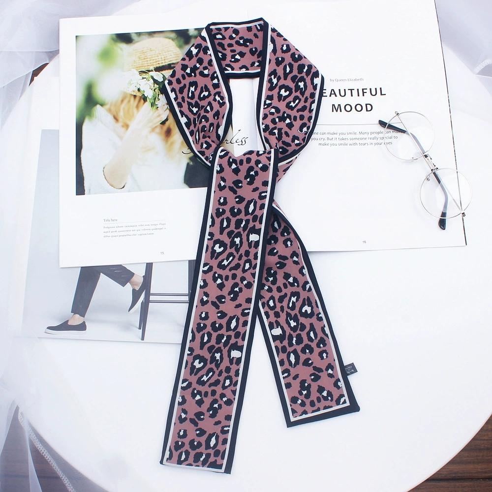 Korean Leopard Printed Skinny Scarf Women Soft Double Sided Neckerchief Hairband Lady Headband Bagscarf Female Neck Tie