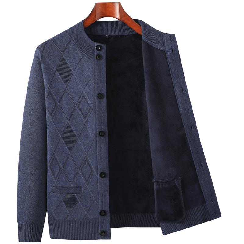 Warm Fleece-Lined Cardigan for Middle-Aged and Elderly Men: Knitted Sweater & Thick Grandpa Jacket
