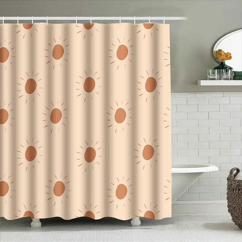 Sunburst Shower Curtain Orange Sun Pattern Bath Decoration Waterproof Fabric Shower Panels Decorative 72''X84'' (L)