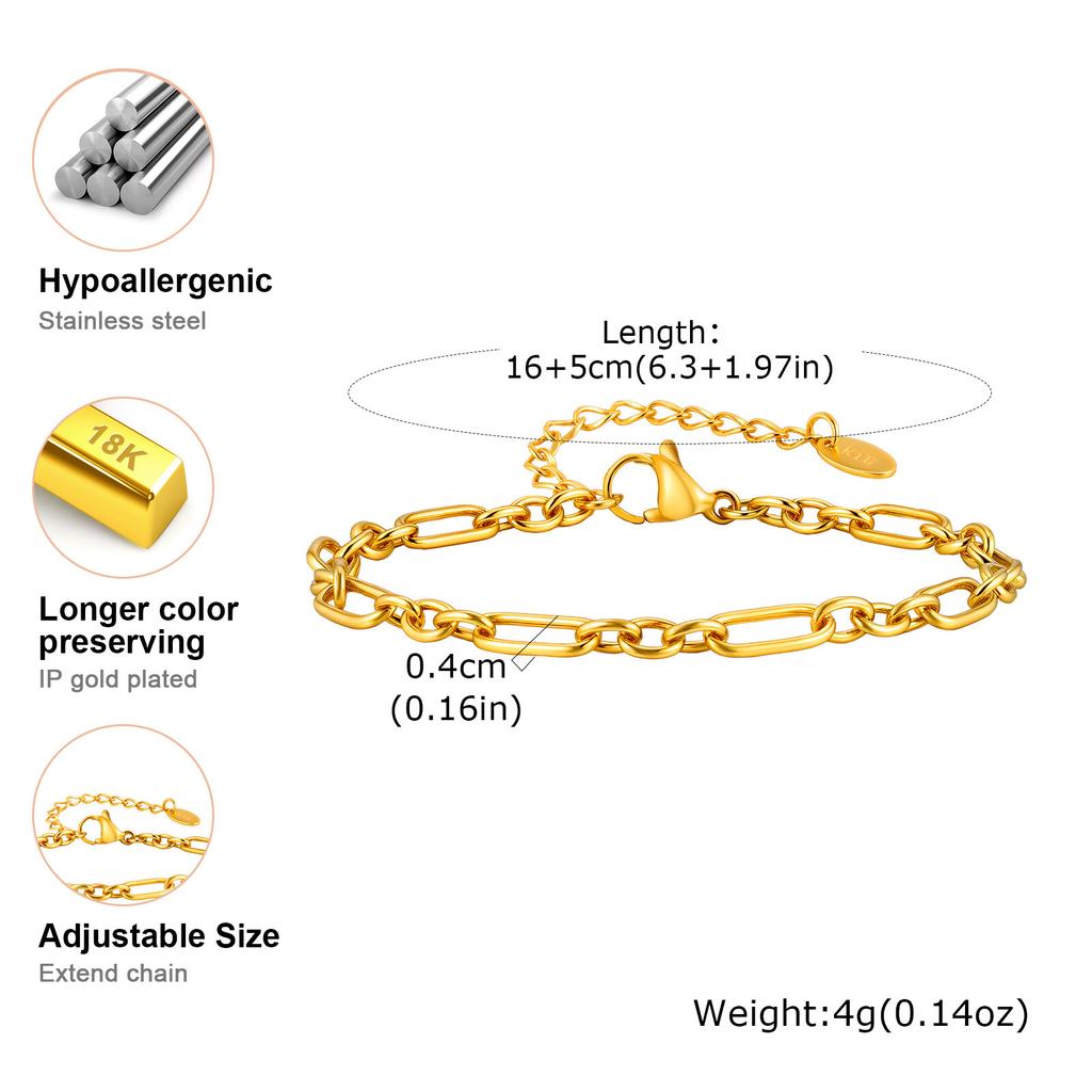 Waterproof Geometric Stainless Steel Bracelet, Handmade Stack Chain Bracelet for Women Femal, Valentine‘s Day Gift