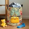 1pc Parisian Laundry Basket - Elegant Eiffel Tower & French Floral Design (Pink Flowers/Green Foliage), Foldable Hamper with Sturdy Handles, Space-Sav
