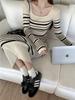 2026 Autumn/Winter Slim-Fit Striped Knit Midi Dress with Long Sleeves - French Style