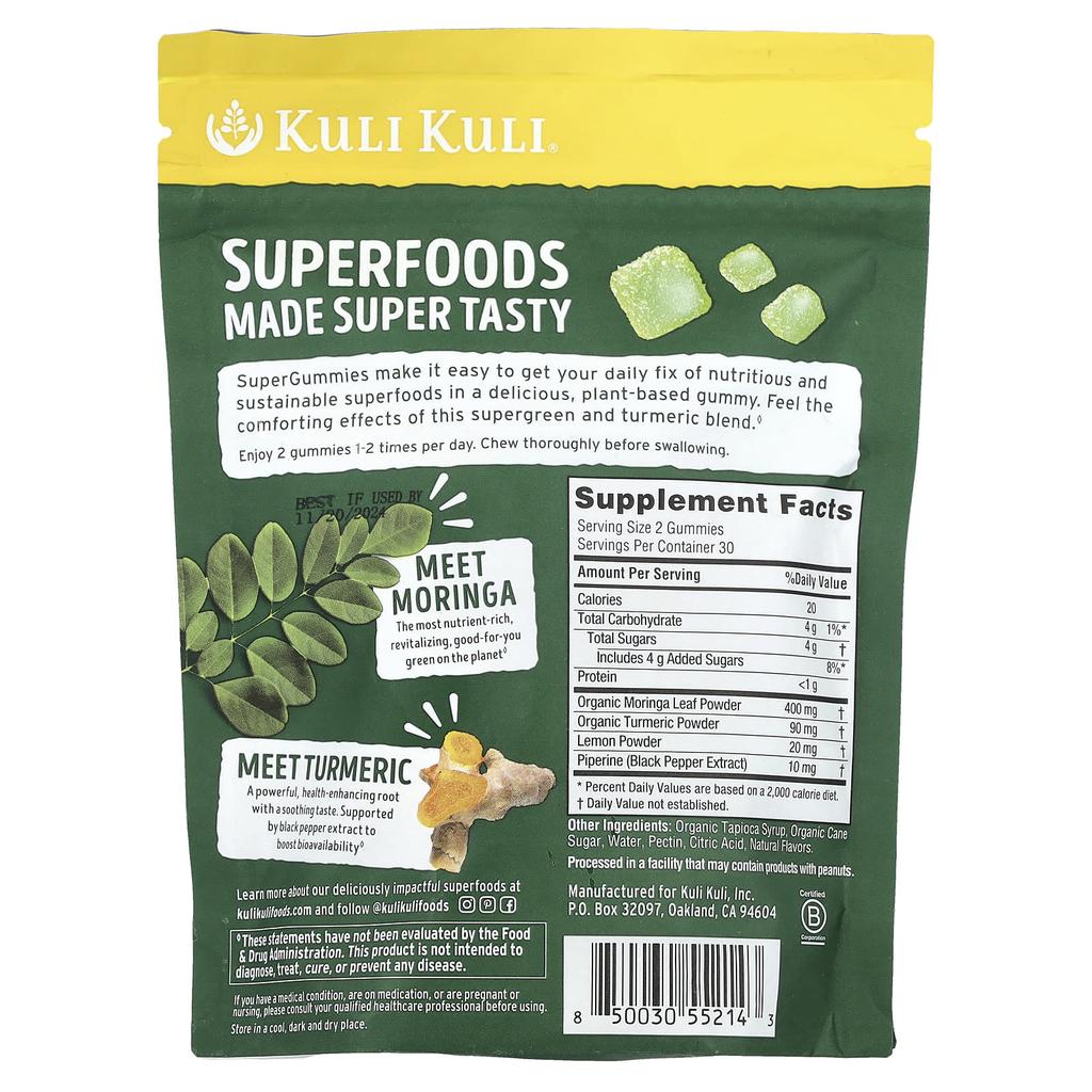 Super Gummy Jelly, Moringa & Turmeric, Lemon, Superfood Gummies 60 Pieces