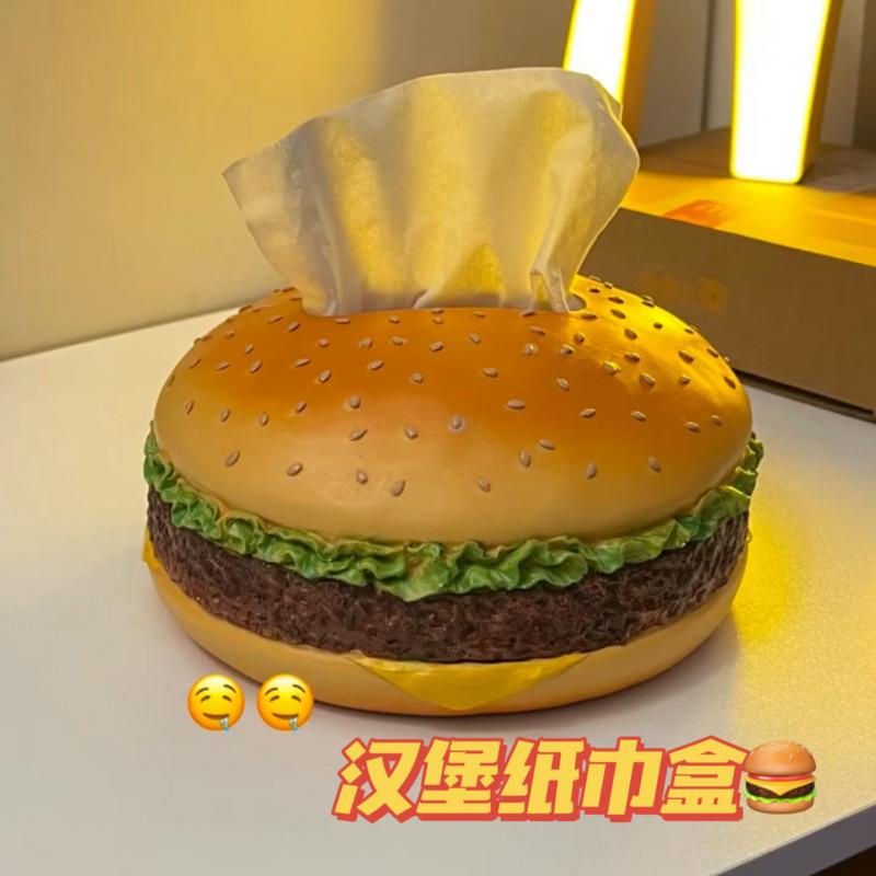 Extra-Large Burger-Shaped Tissue Box Creative Vintage Living Room Tissue Holder Rustic Resin Design Multifunctional Decorative Piece