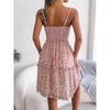 Spring and Summer Floral Bow V-neck Wooden Ear Side Swing Dress Holiday Halter Dresses for Women