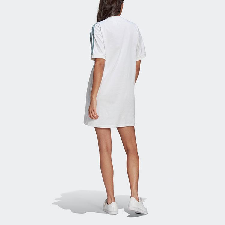 Adidas Originals Trefoil Tee Dress Comfortable V-Neck Short Sleeve Dress Women Dresses White GN2848