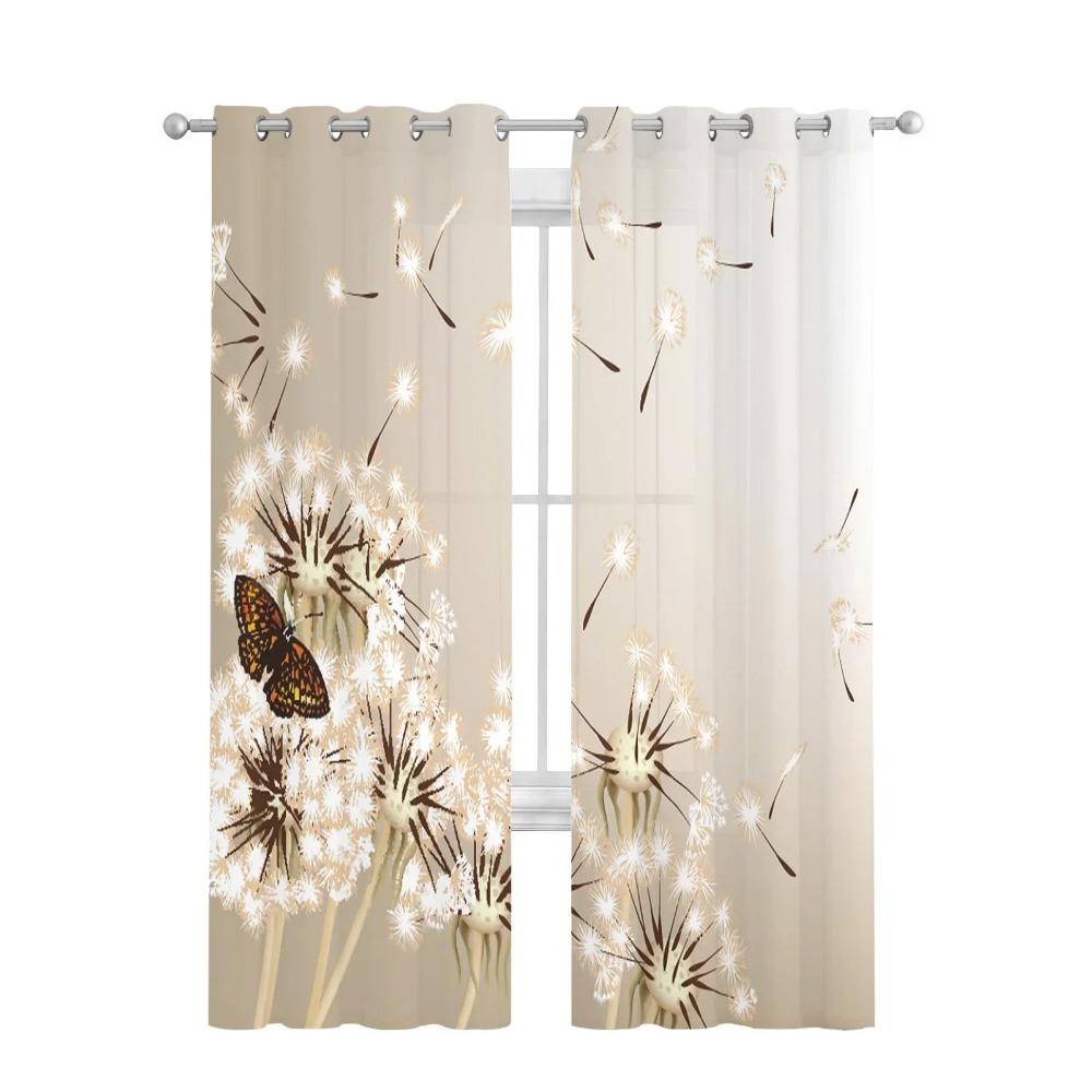Dandelion Butterfly Flower Plant Chiffon Sheer Curtains for Living Room Bedroom Decoration Window Voiles Tulle Drapes Curtain