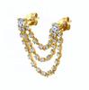 Trendy Cz Tassel Double Piercing Earring 5A Cz Link Chain Sparking Bling Multi Drop Chain Earring for Women