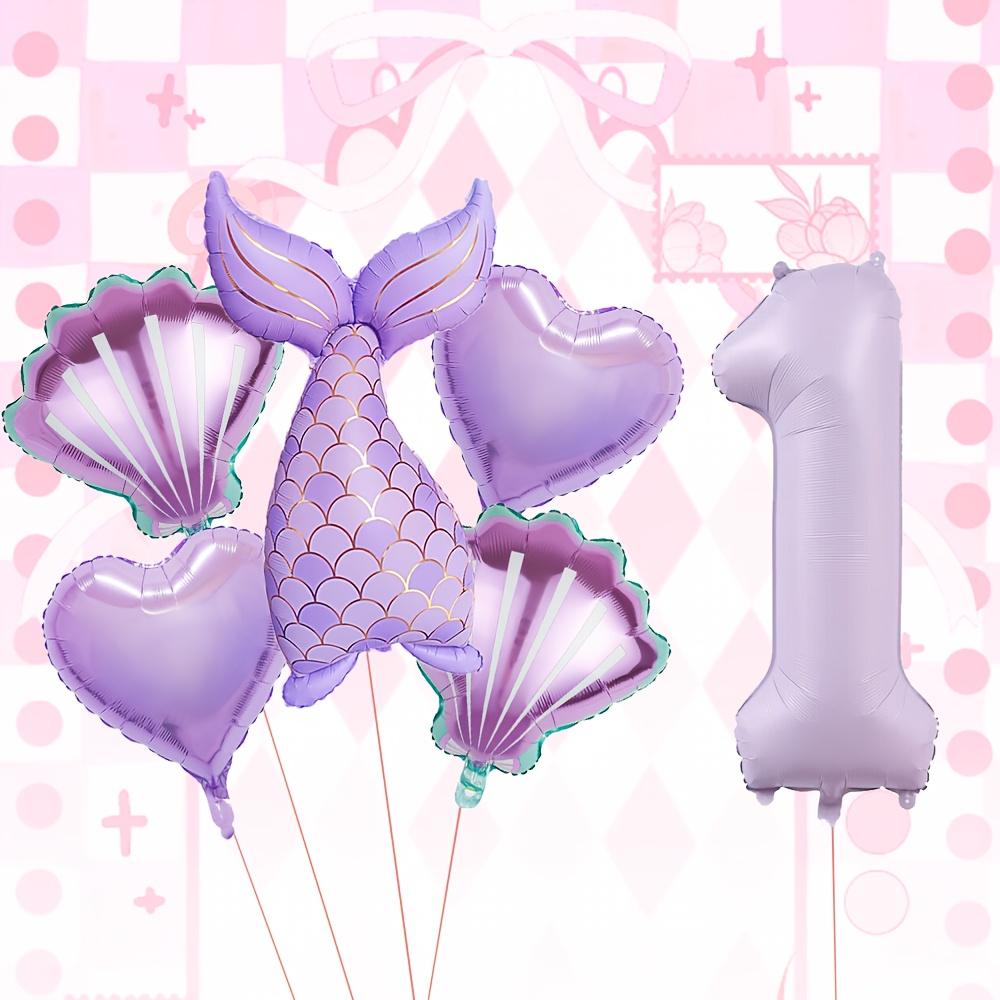 6pcs/set Purple Mermaid Tail Shell Balloon With Number 1-9 Birthday Balloon Ocean Princess Theme Girls Birthday Party Decoration