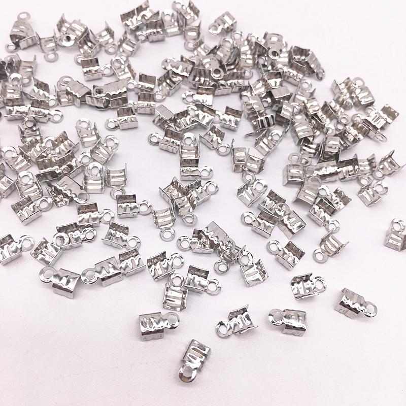 200Pcs 3.5x7/2.5x5.5mm Small Cord End Tip Fold Over Three-wire Clasp Crimp Bead Connector DIY Jewelry Making For Accessories