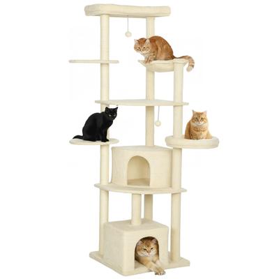 2 Meter Tall Cat Tree Large for 2-3 Cats, Scratching Post, Caves, Hammock, Hideouts, Multi-Level Design, Sisal, Wood, Plush, Beige