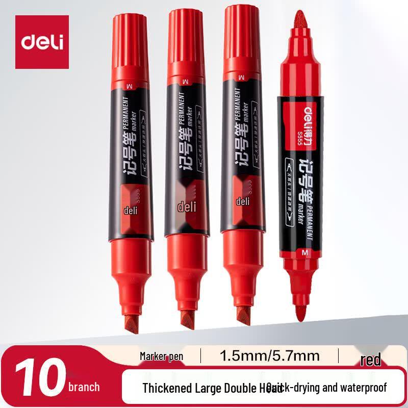 Deli S555 Double-Tip Marker Pen красный