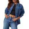 European & American Style Women's Denim Jacket with Large Pockets and Button Long Sleeves