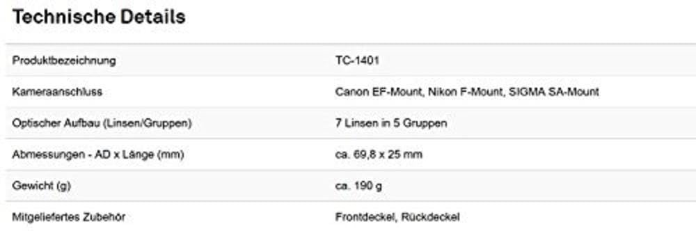 Sigma SIGMA Telekonverter für Nikon 879556 TC-1401
