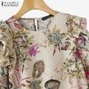 ZANZEA Women Summer Round Neck Casual Short Sleeve Floral Blouse