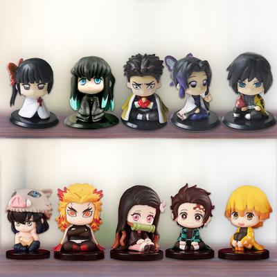 5 PCS/Set Q Version Demon Slayer Sitting Ghost Doll Tanjiro Nidouzi Inosuke Zenizu Figure Action Figure Movie Model Toys Doll