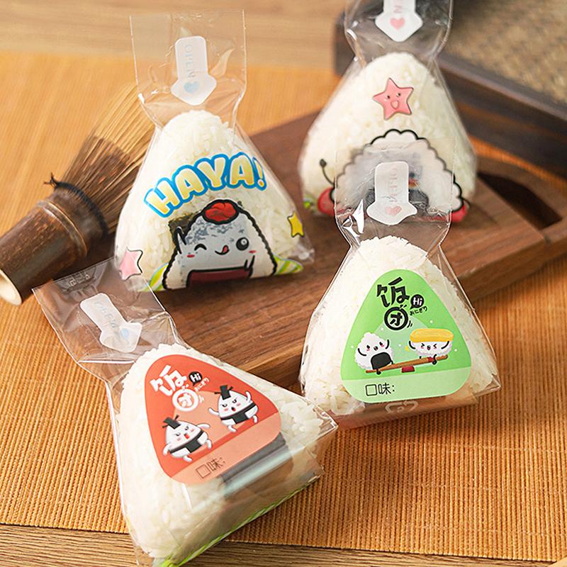 50Pcs Cartoon For Triangle Rice Ball Packaging Bag Nori Onigiri Sushi Bag With 2 Onigiri Mold And 50 Stickers Sushi Making Mold