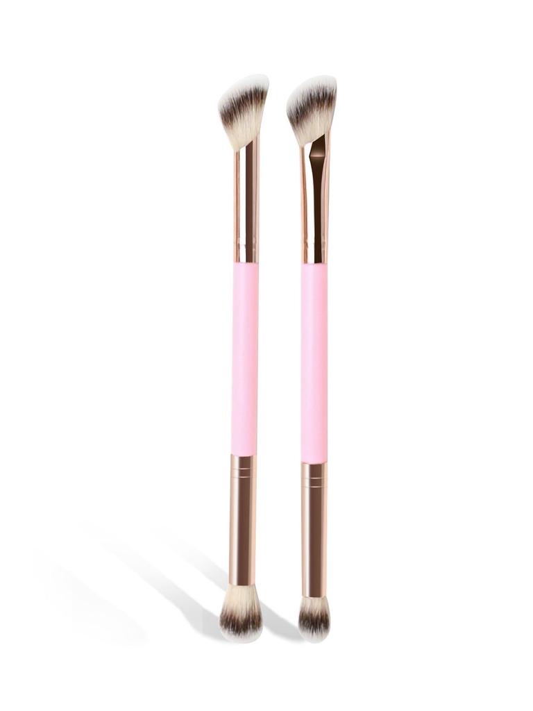 4-Piece Dual-End Makeup Brush Set: Foundation, Blush, Contour, Eye Shadow Blending with Soft Three-Color Bristles