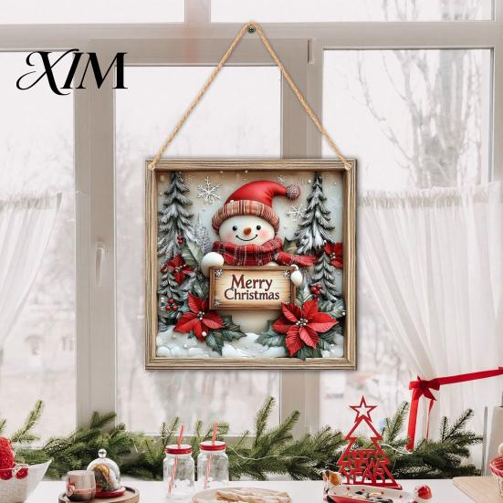 Indoor Holiday Party Decor Christmas Wooden Hanging Sign, Gnome Snowman Angel Candle 2D Wood Plaque, Winter Home Ornaments Vintage Xmas Wall