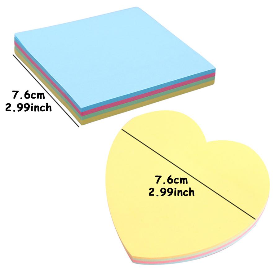1000pcs 7.6cm Color Sticky Note Square Heart Shape Writbale Blank Office Memo Stickers Important Reminder Tool Office Supplies