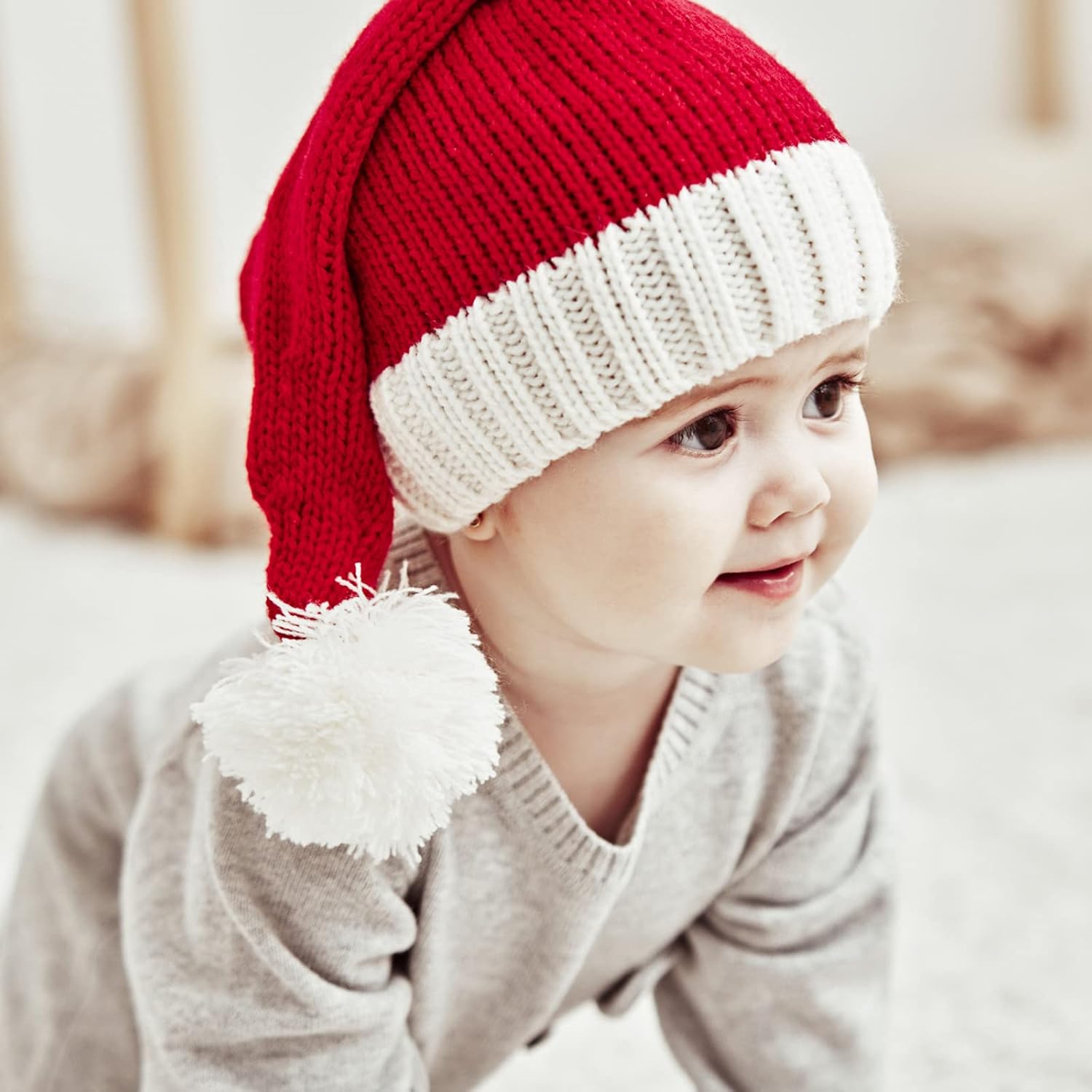 Christmas Santa Knit Hat for Kids Baby Beanie Winter Hat Family Matching Xmas Party Knitted Hat Red White