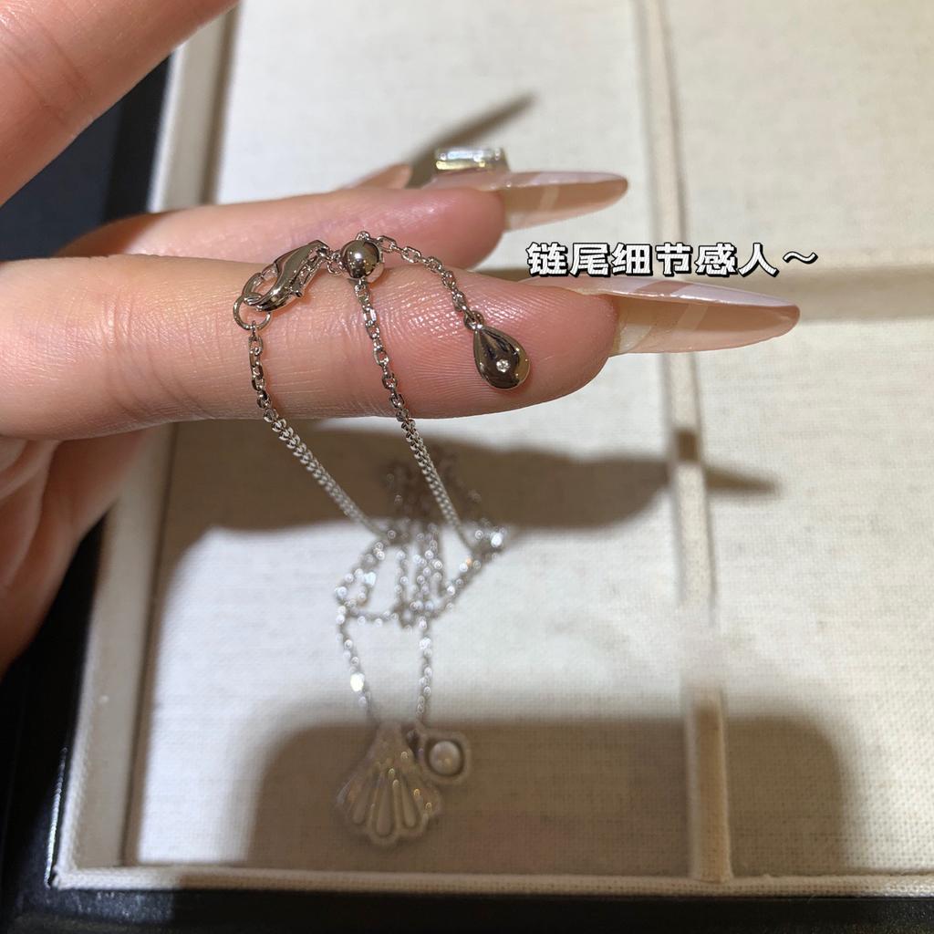 Pearl Inlaid Diamond Shell Pendant Necklace Light Luxury High Sense Exquisite Fashion Temperament Versatile Niche Design Necklace Women