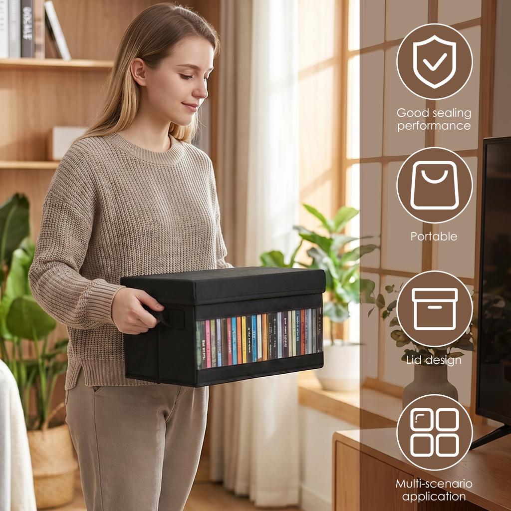 2 Pcs CD Storage Box Large Capacity Foldable CD Package Portable CD DVD Case Nonwoven Fabric with Window and Handle Car CD Box