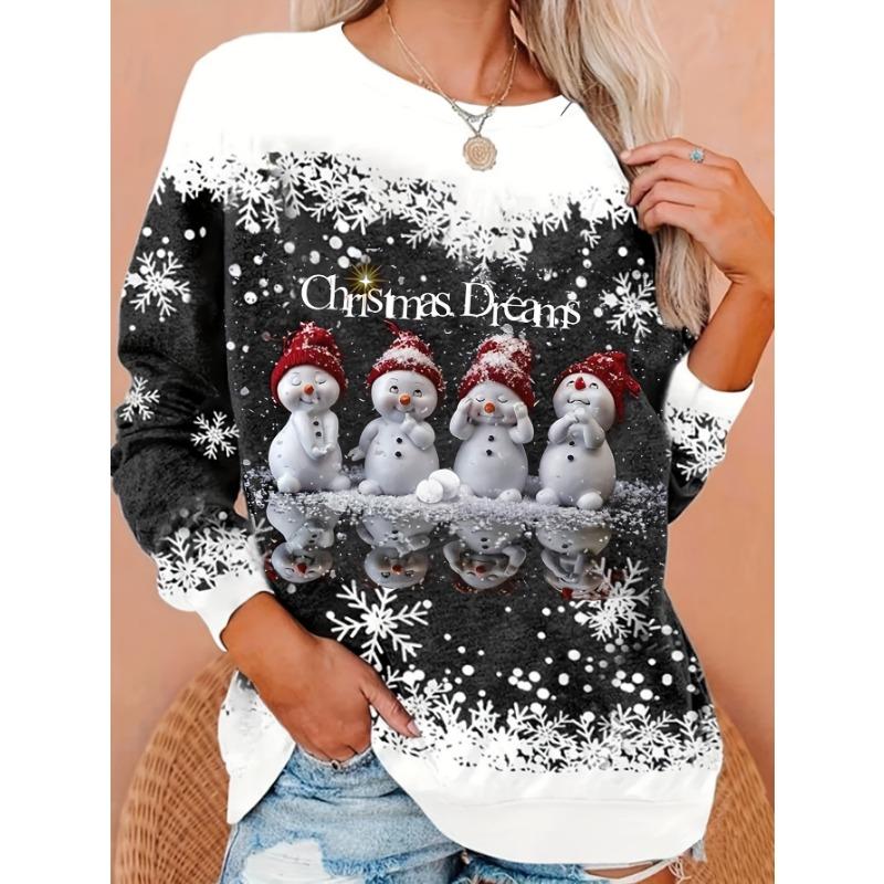 Christmas Theme Snowman 3D Print O-Neck Long Sleeve T-Shirt Fashion Women Clothing Casual Y2k Clothes Harajuku