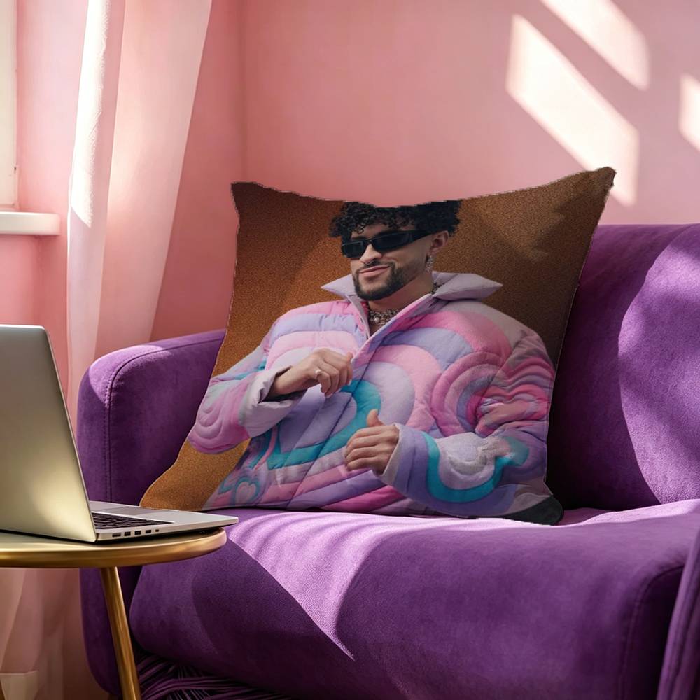Singer Bad BBunny Debi Square DoubleSided printed Pillow Case Bedroom Bedside Pillow Sofa Cushion Cover