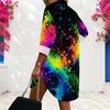 Women Plus Size Collared Long Sleeve Button Front Colorful Splash Printed Curved Hem Shirt Dress