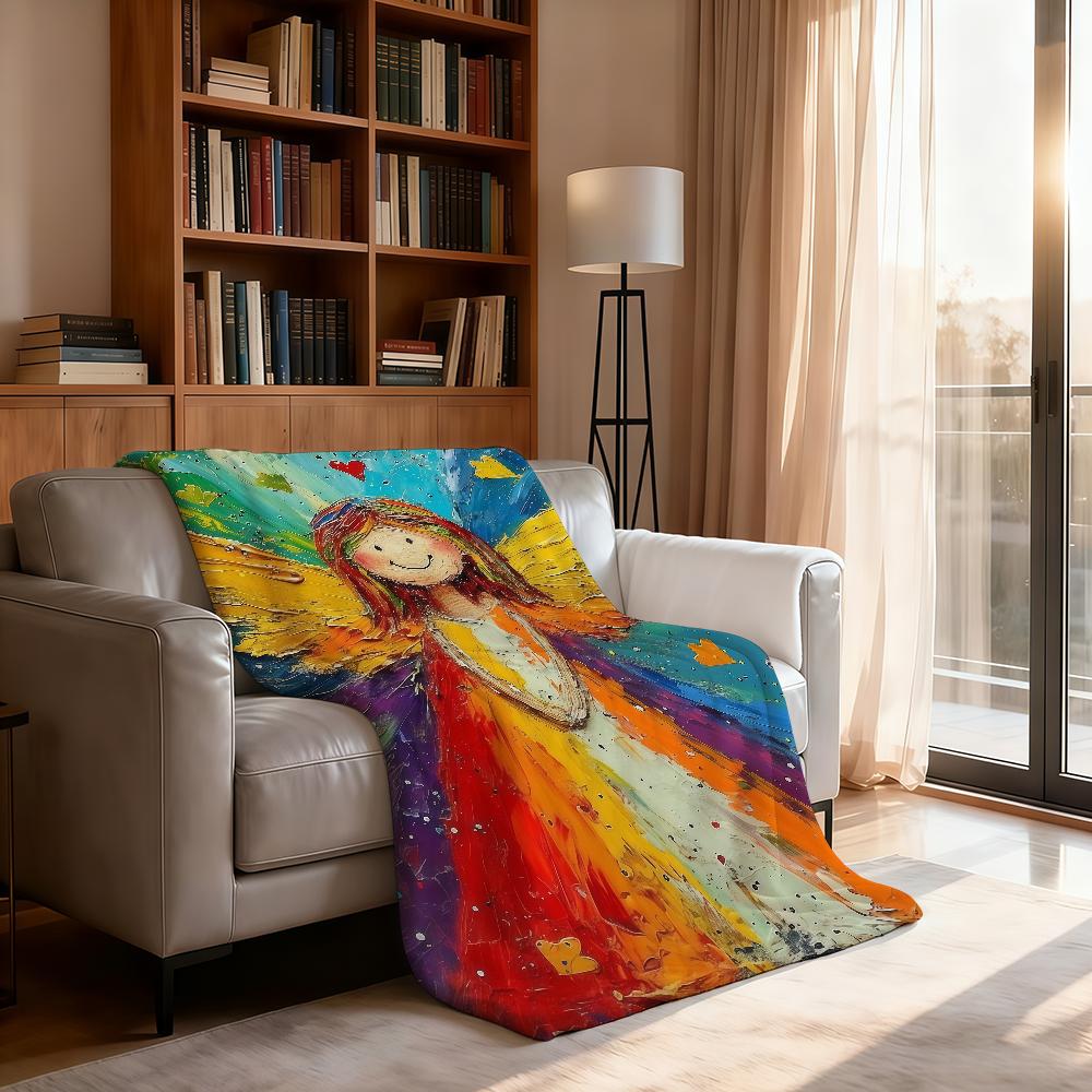 Anime Angel Pattern Blanket Soft Throw Blanket for Home Bedroom Bed Sofa Picnic Travel Office Rest Cover Blanket Gift