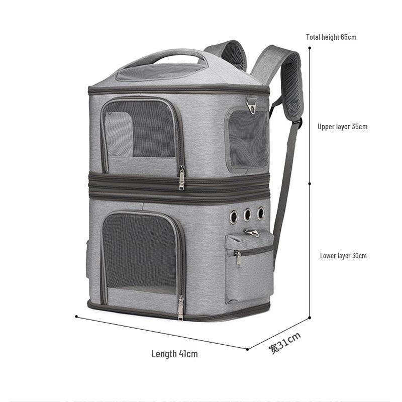 Double-Layer Portable Pet Backpack for Two Cats, Large Capacity, Breathable, Detachable & Foldable for Travel