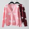 V Neck Vintage Loose Knitwear Cardigan Long Sleeve Sweater Top Autumn Winter Print