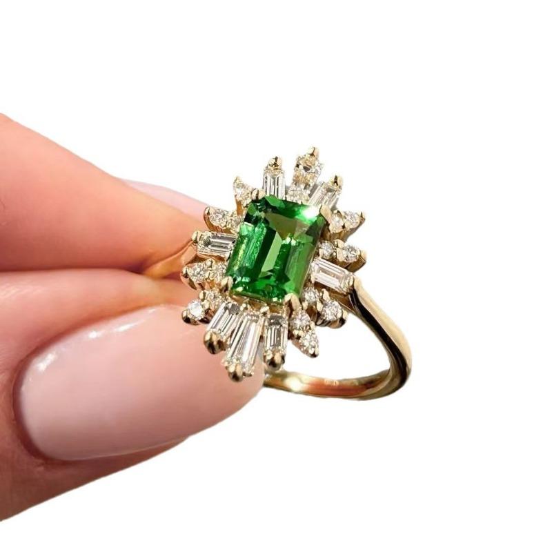 Gold Green Zircon Women's Ring Wear Square Diamond Accessories