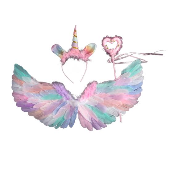 Angel Wings for Kids Girls Feather Angel Wings Costume with Headband Wand Halloween Cosplay Party Dress Up Props