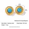 Ying Tai Turquoise Inlaid Stainless and Titanium Steel Stud Earrings, High Polish, Non-Fading, Vacuum Plated 18k Gold.