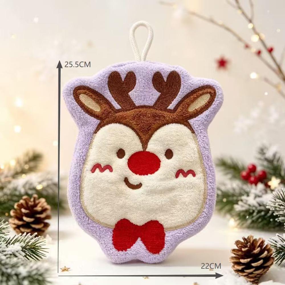 Quick-drying Christmas Hand Towels Coral Fleece Cleaning Dishcloths Hanging Wipes Kitchen Bathroom Elk 1