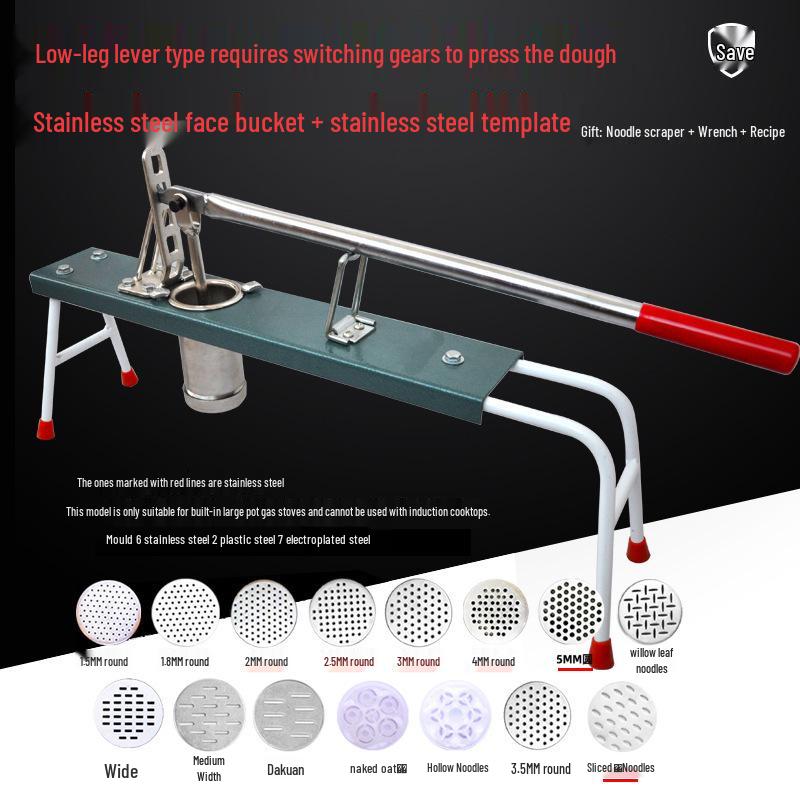 Manual Noodle Press Machine for Homemade Lo Mein with Hand Lever & Large Cross Wheat Taibao Roller.