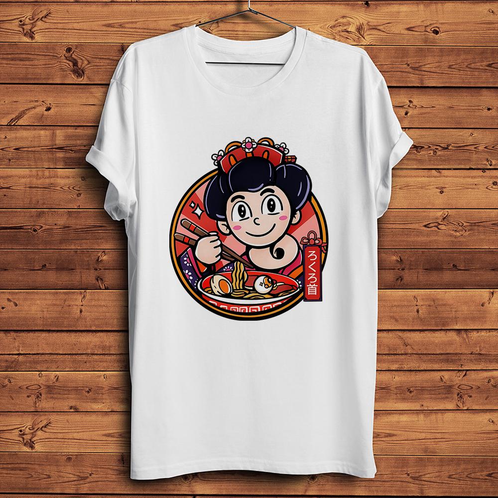 Kawaii Geisha Yokai Ramen,Funny Nippon Vintage TShirt,Men White Casual Homme Short Sleeve T-shi